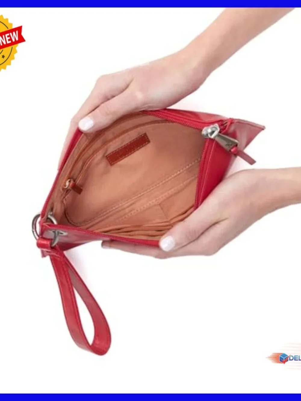 Leather Wristlet Clutch with Card Slots and Zipper Pocket